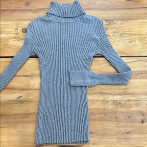 OST S Gray Ribbed Turtleneck Fitted Cashmere Knit Top Long Sleeve